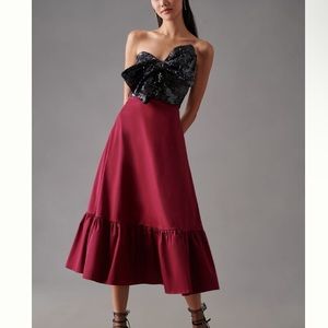 Anthropologie Maxi Dress Formal 12 Hutch Sequin Bow Red Black Gown Strapless NWT